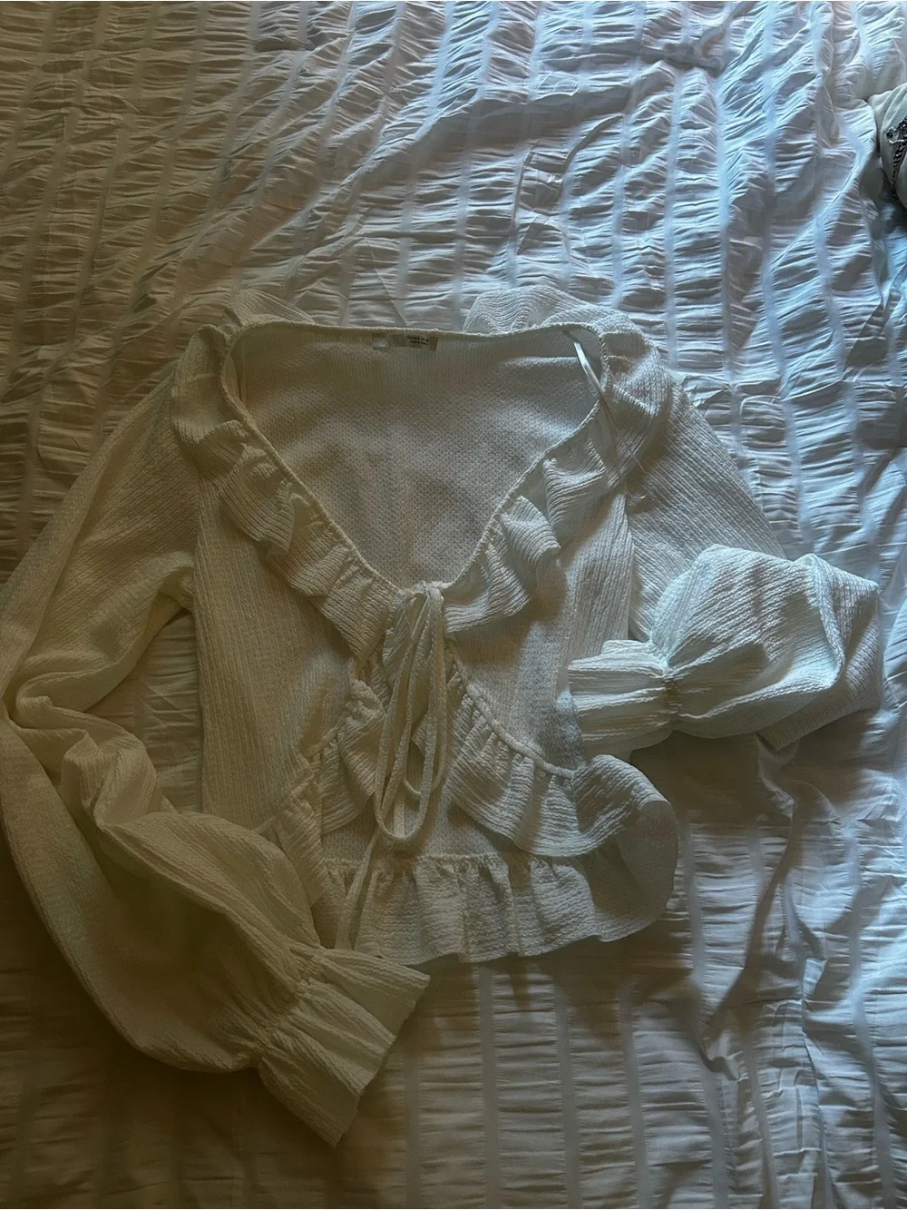 Zara White Ruffle Tie-Front Blouse